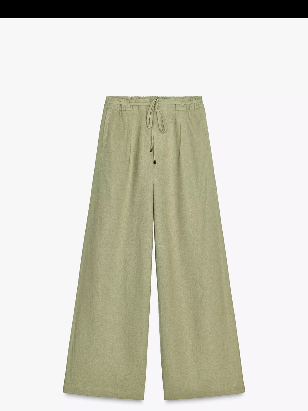 Zara Olive Green Drawstring Wide-Leg Pants